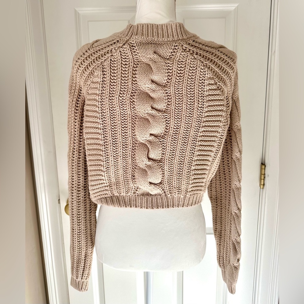 Urban Outfitters Lottie Moss Cropped Tan Cable Knit Sweater View 4